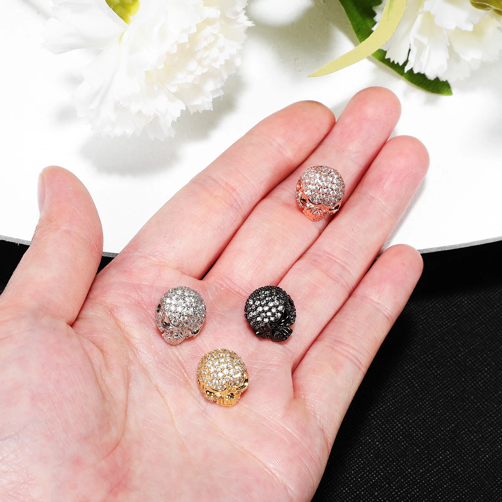 

4 pcs Skull Spacer Beads Gold Silver Rose Black DIY Jewelry Making Metal Charms Halloween Bead Skull Beads