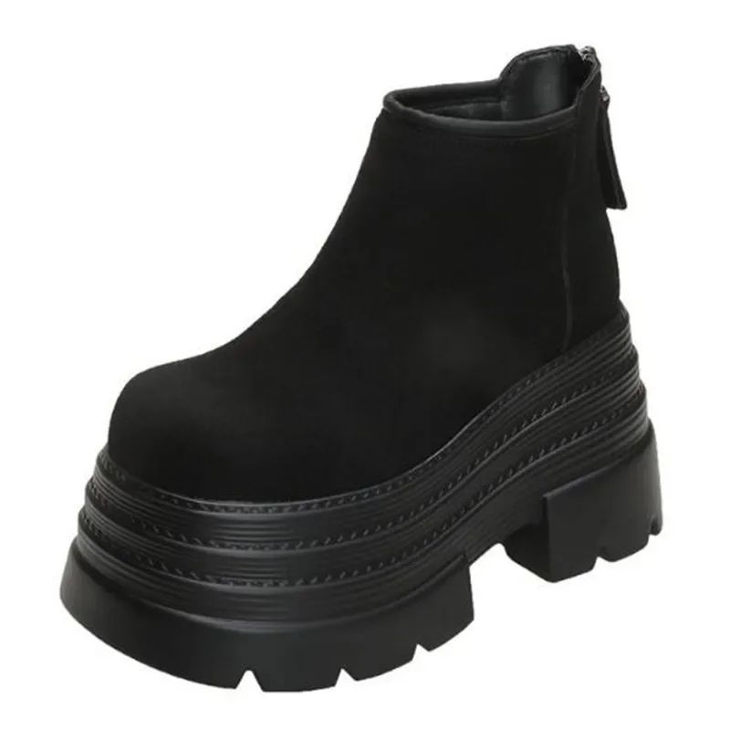 Suede Leather Ankle Snow Boots Women Winter Warm Fur Sneakers Thick Sole Short Boot 10CM High Platform Chunky Shoes Botas Mujer