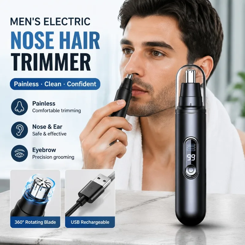 

Electric Nasal Hair Trimmer Rechargeable Nose Shaver for Men Portable Nostril Hair Remover Waterproof Rotary Cutter Painless