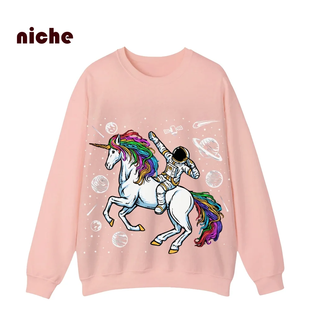 

Multi-Color Sweater Sweater Pure Cotton Cute White Horse Print Fashionable Loose Shoulder High Quality New Trend Long Sleeve