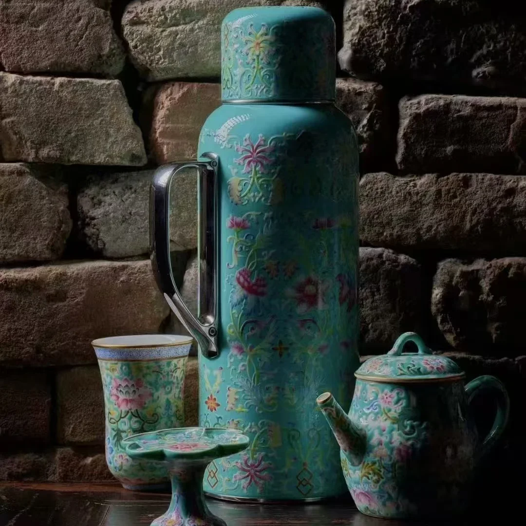 Joint enamel color turquoise glaze color braised teapot portable thermal insulation pot portable