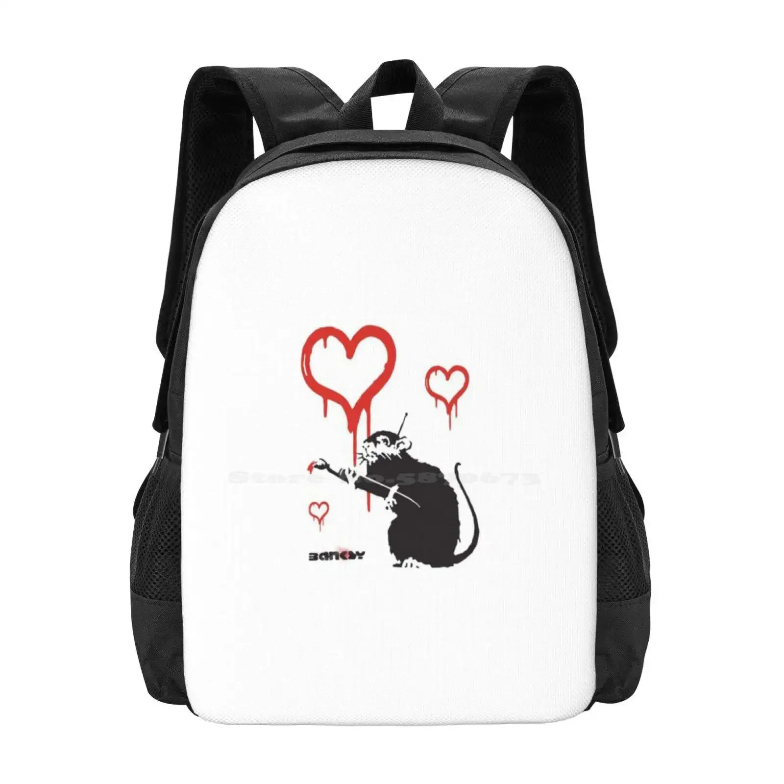 بانكسي قلوب الفئران مع جهاز التحكم عن بعد التحكم في العقل الكتابة على الجدران فن الشارع مع علامة بانكسي توقيع Hd رائجة البيع حقيبة مدرسية على ظهره #1