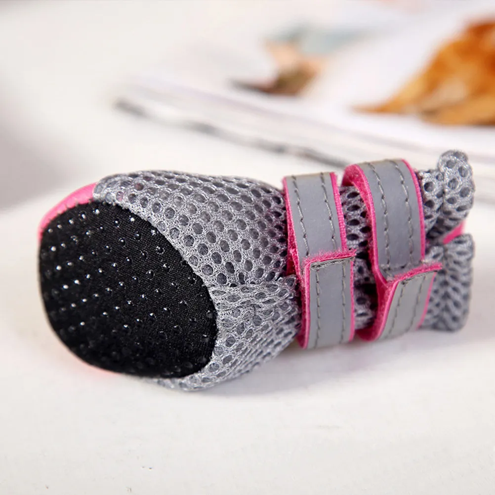 Zapatos para Perros Pequeños, Color Rojo Rosa, Botas Transpirables de Malla con Suelas de Goma Antideslizantes para Caminar, Senderismo, Nieve y Arena