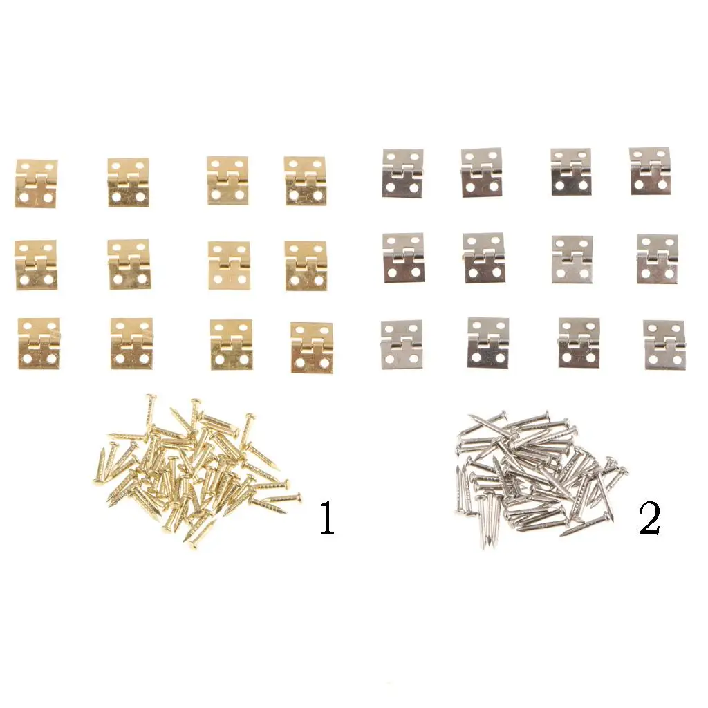 Door Hinge Mini Brass 8x10mm Jewelry Box Hinge Set DIY Craft Kit for Dollhouse Furniture and Tiny Cabinets