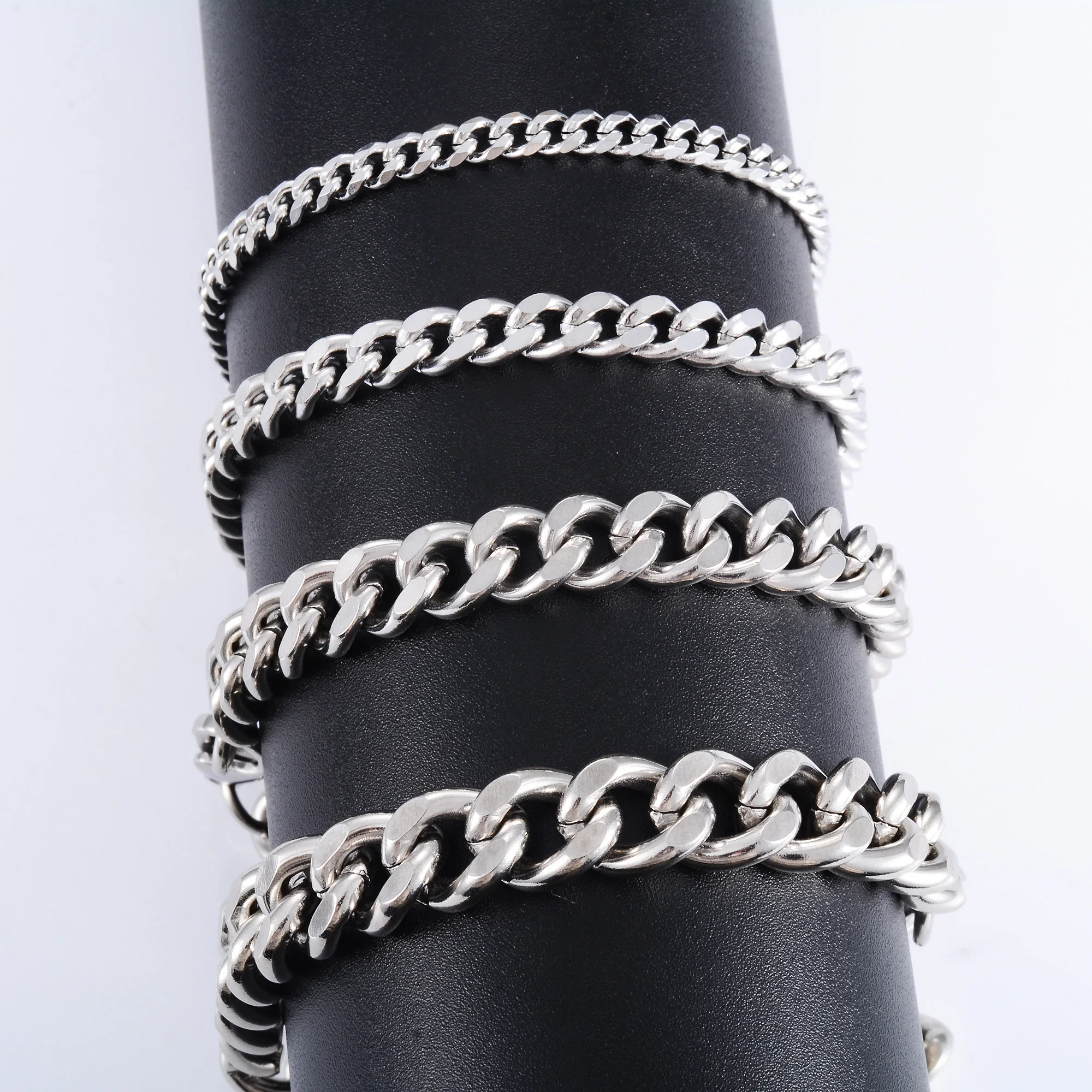 Pulsera de cadena cubana Miami de acero inoxidable grueso para hombre, pulsera Punk, brazalete de Color plateado, accesorio de joyería para cadena de mano y pie