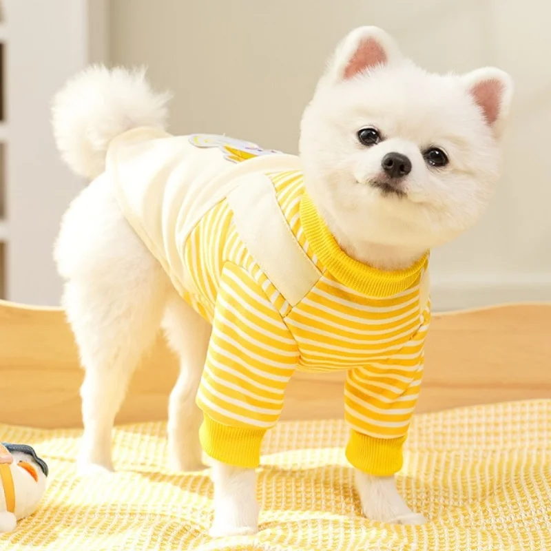 Cartoon Dog Clothes Winter Warm Dog Hoodies with D-Ring Striped Print Puppy Sweatshirt Fashion Cat Hoodies Pet Pullover Dog Coat