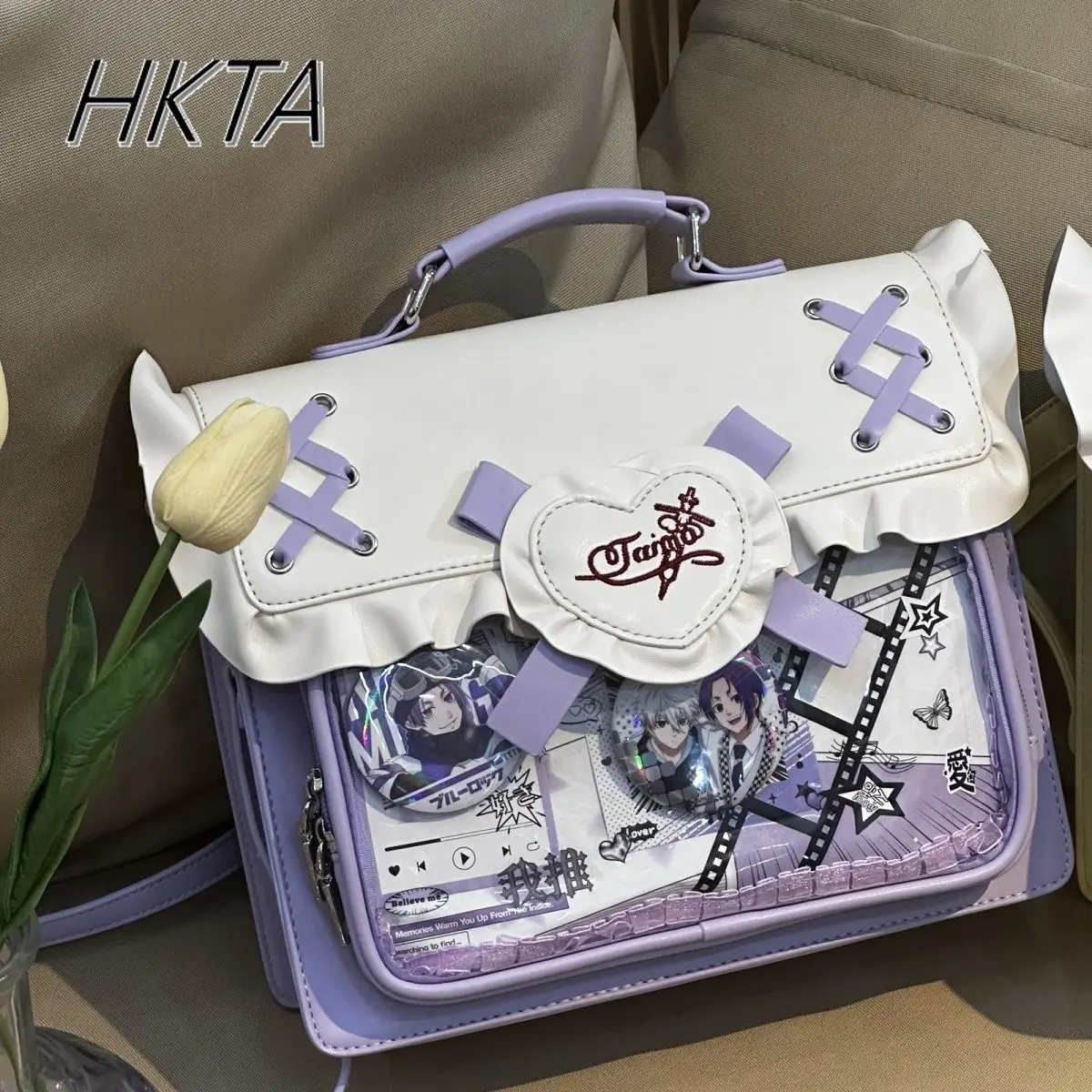 Lolita Original Pain Bag Single Shoulder Crossbody Purple Two-dimensional Commuter Student Transparent Bag Japanese Jk Backpack