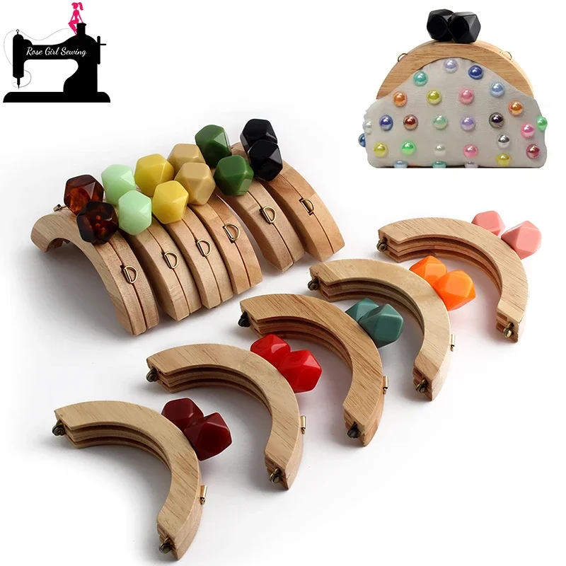 

1/3/8PCS 13.5x8.5cm Colorful Beads Wooden Bag Handle For Handbag Sewing Brackets Mini Purse Frame Kiss Clasp Handle Accessories