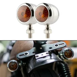 2x Chrome Round Amber Motorcycle Turn Signal Blinker Light Lamp For Harley Motorcycle Retro Style Universal