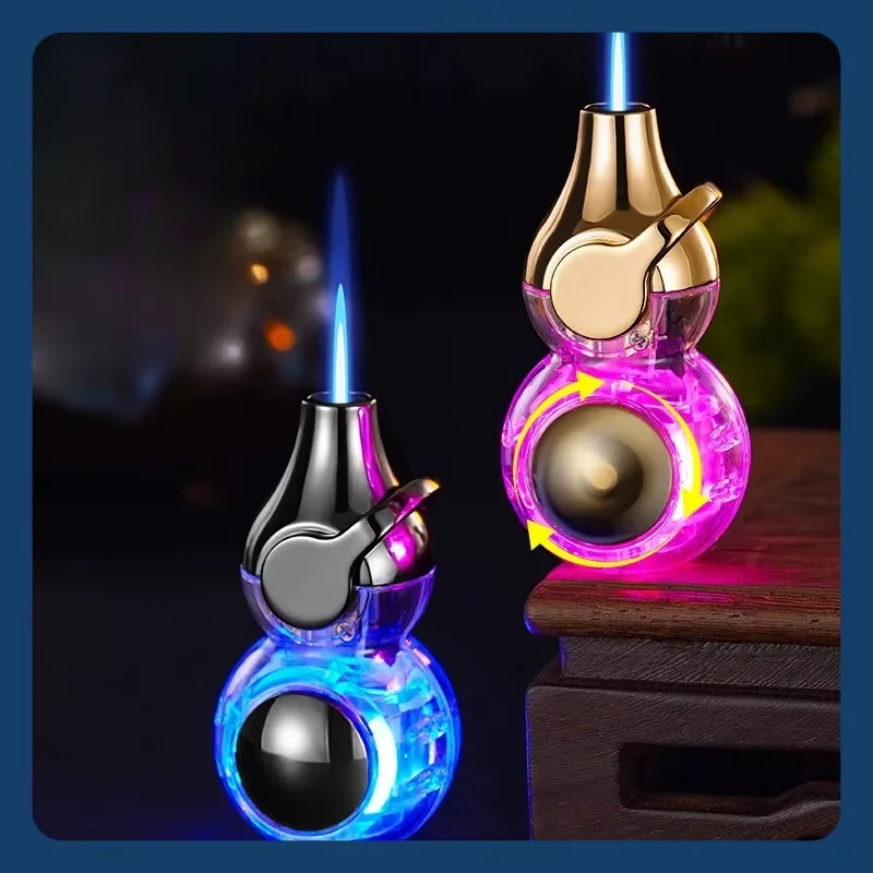 Windproof Lighter Refillable Butane Gas Rocker Arm Ignition Lighters Blue Flame Colorful Lights For Candle Cigar Camping Gift