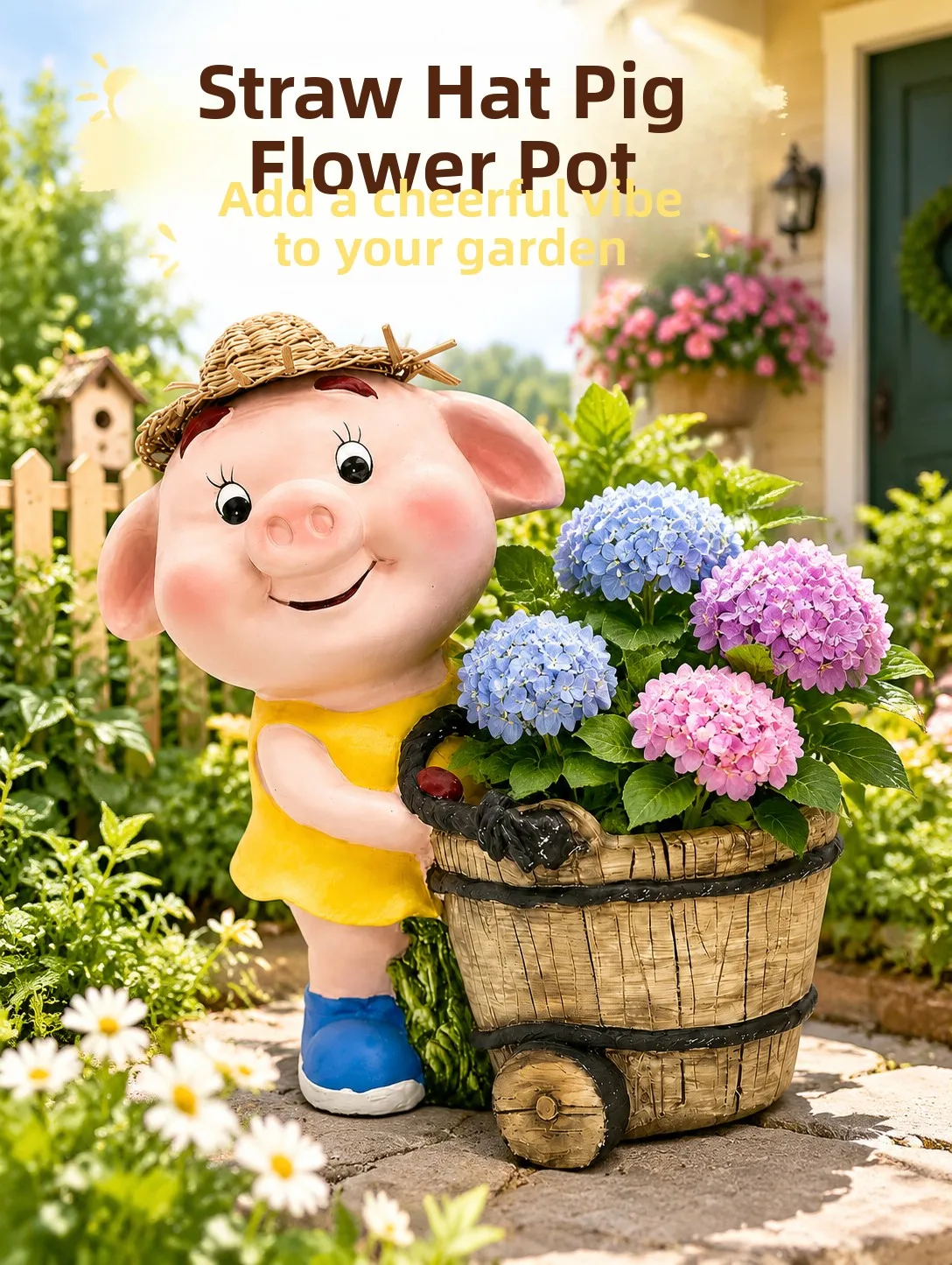 Cute Piggy Hat Outdoor Plant Pot Balcony Garden Countryside Green Plant Cultivation Flower Pot round Shape Root Control Function
