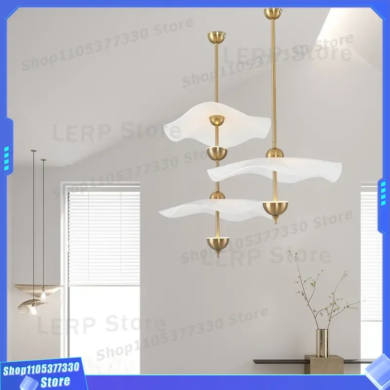 Nordic Acrylic Leaf Chandelier Simple Art Lotus Lamp for Restaurant Bar Staircase Bedroom Modern Hanging Light Fixture Decor