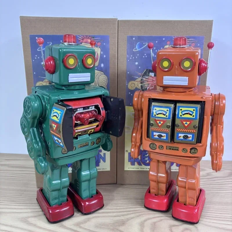 [Funny] Adult Collection Retro Wind up toy Metal Tin Electric rotating robot robot Mechanical Clockwork toy figures kids gift