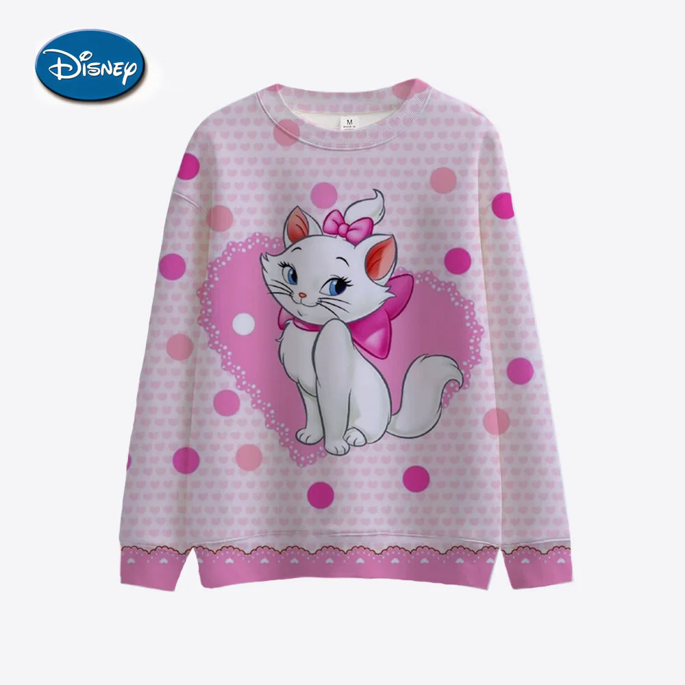 Disney Mary Cat Cartoon Cute Anime Printed Spring Women\'s Round Neck Hoodie Spring/Autumn Couple Top