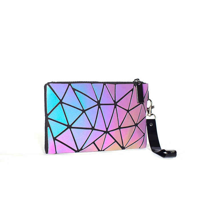 Seasonblack Fashion Women\'s Reflective Cosmetic Bag Geometric Cosmetic Bag Pu Casual Handbags