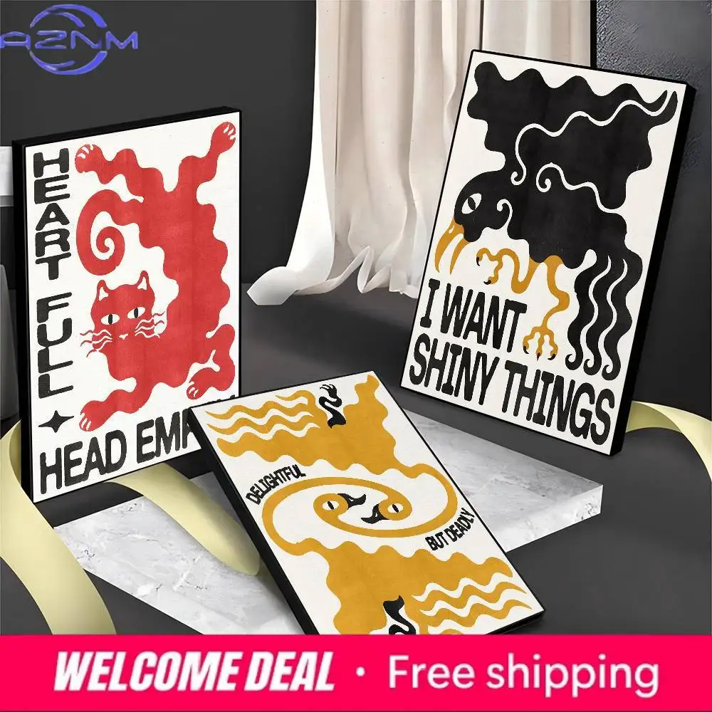 

Абстрактный художественный принт с изображением кошки и сердца AZNM, холст, постер для домашнего декора, украшение для гостиной, спальни, стильное современное абстрактное искусство