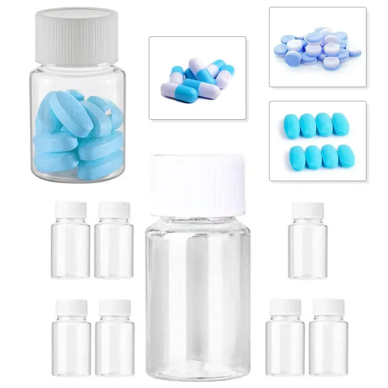

100PCS 15ml-100ml Mini Empty Clear Plastic Sealed Pill Bottles Solid Powder Vial Travel Storage Container For Gel Pill Vitamin