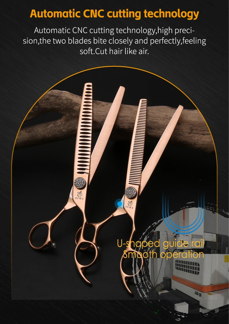 Fenice JP440C Tierpflege-Scherenset 7/7,5/8 Zoll Gerade Gebogene Effilierscheren für Hundefriseure – Detail 12