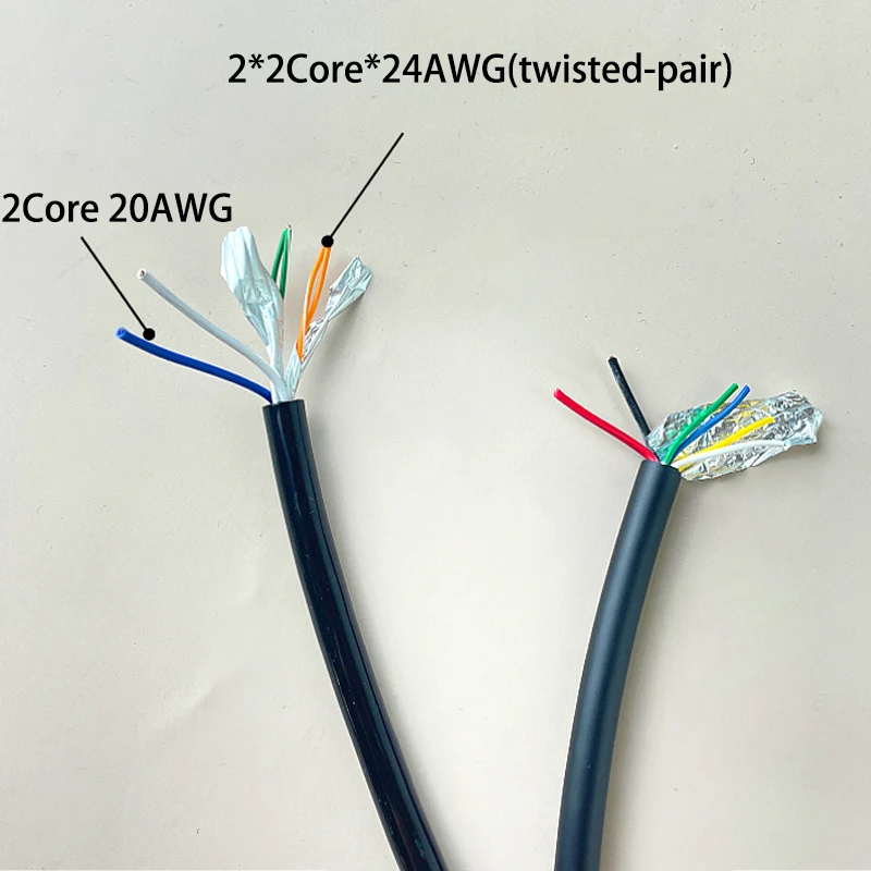 6Core PUR Spring Spiral Wire 4Core Network Wire twisted pair and 2Core 0.5mm2 Power Cable Shrinkable Cable Telescopic Wire