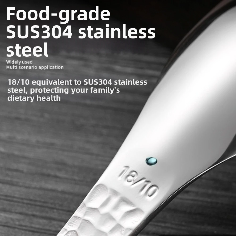 Rust Resistant Hammer Patterned Stainless Steel Spoon Thickened Deepen Dessert Spoon with Hanging Hole Table Spoon Home Kitchen