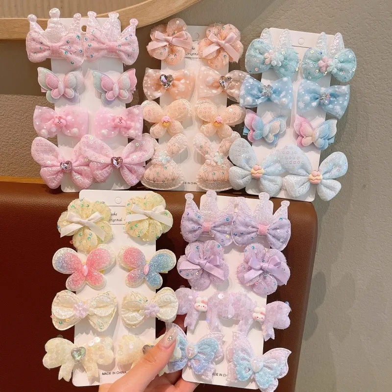 

8Pcs Korean Children's Hair Clip Mesh Cute Baby Clip Girl Bow Flower Does Not Hurt Hair Hair Card Princess Headdress