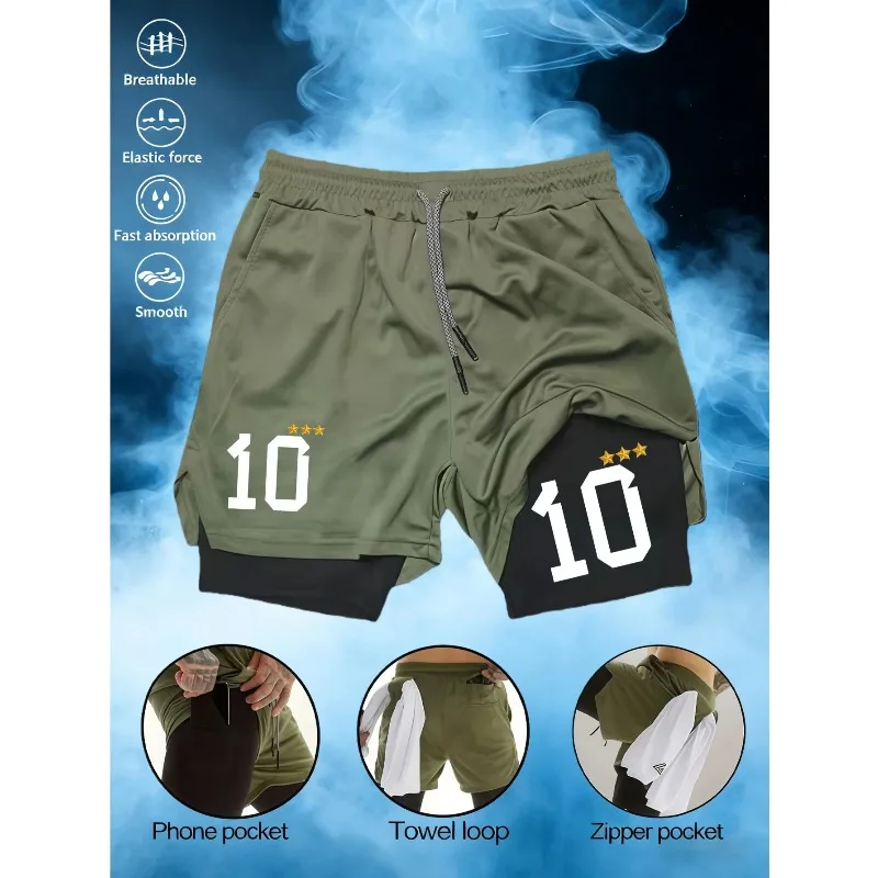 Men's 2-in-1 Summer Double-Layer Sports Shorts Double-Layer Anti-See-Through Quick-Dry Fashion Breathable Lined with PhPocket