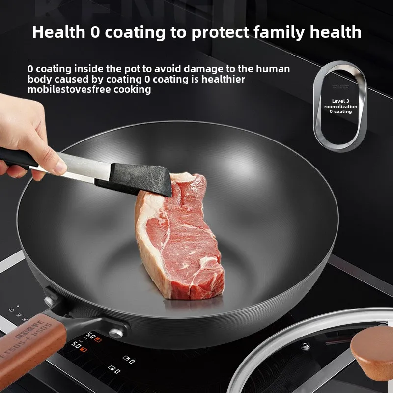 

Вок без покрытия, бытовая сковорода с антипригарным покрытием с плоским дном, газовая плита, индукционная плита, чугунный маленький вок