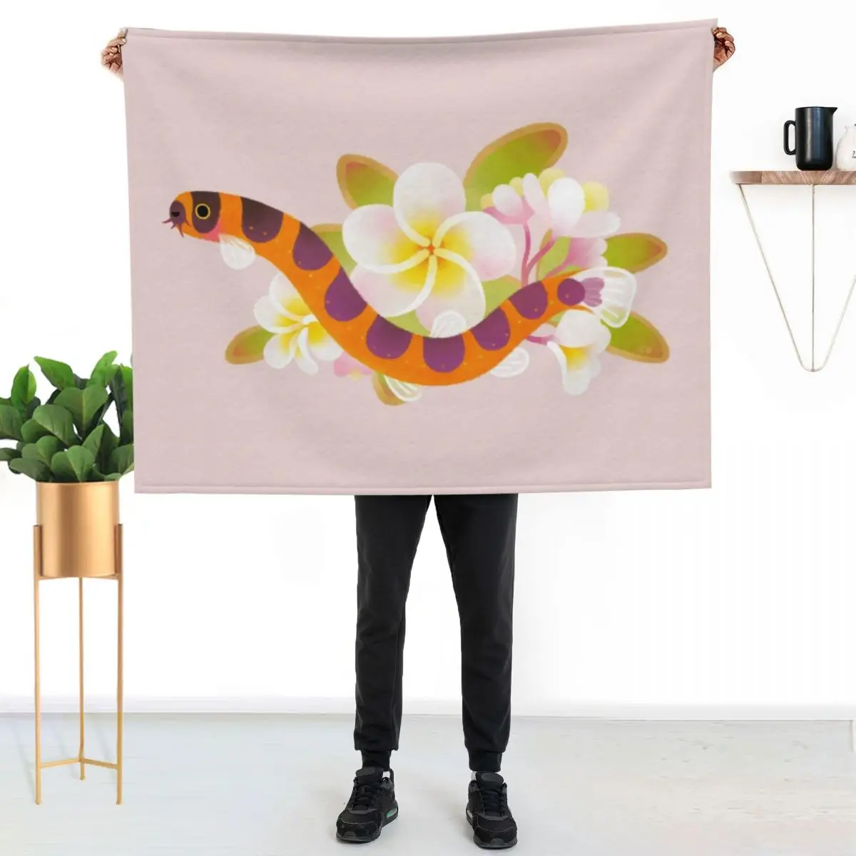 

Kuhli loach and plumeria Throw Blanket Travel Size Cozy Blanket for Plane Train