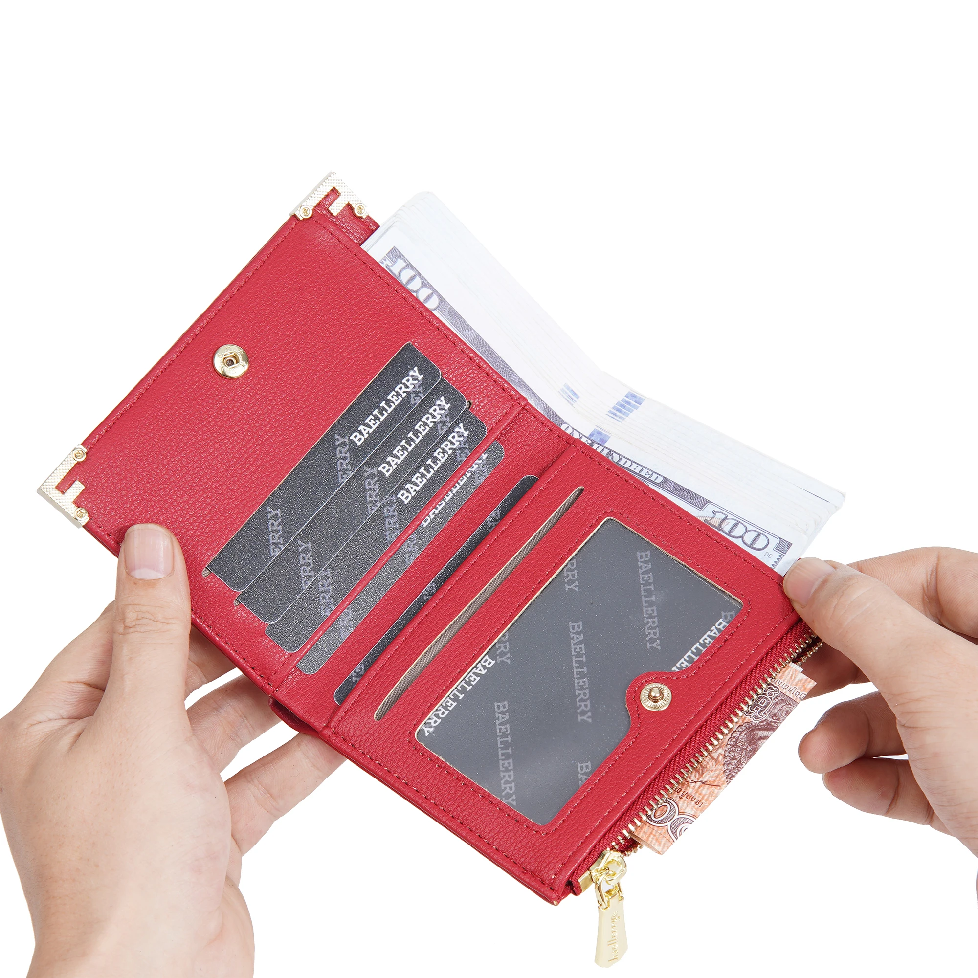 1 Stück – Baellerry Hochwertige, multifunktionale Geldbörse für Damen, zweifach faltbarer Kartenhalter aus PU-Leder, tragbare Geldbörse mit großem Fassungsvermögen, tolles Geschenk für Ihre Freundin – Detail 5