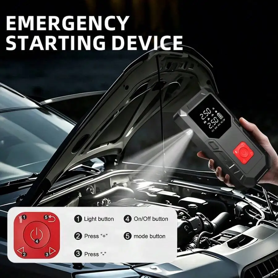 10000A 9-In-1 Multi-Functional Starter Power Supply With Air Compressor, 150PSI Portable Car Battery Booster And Digital Tire