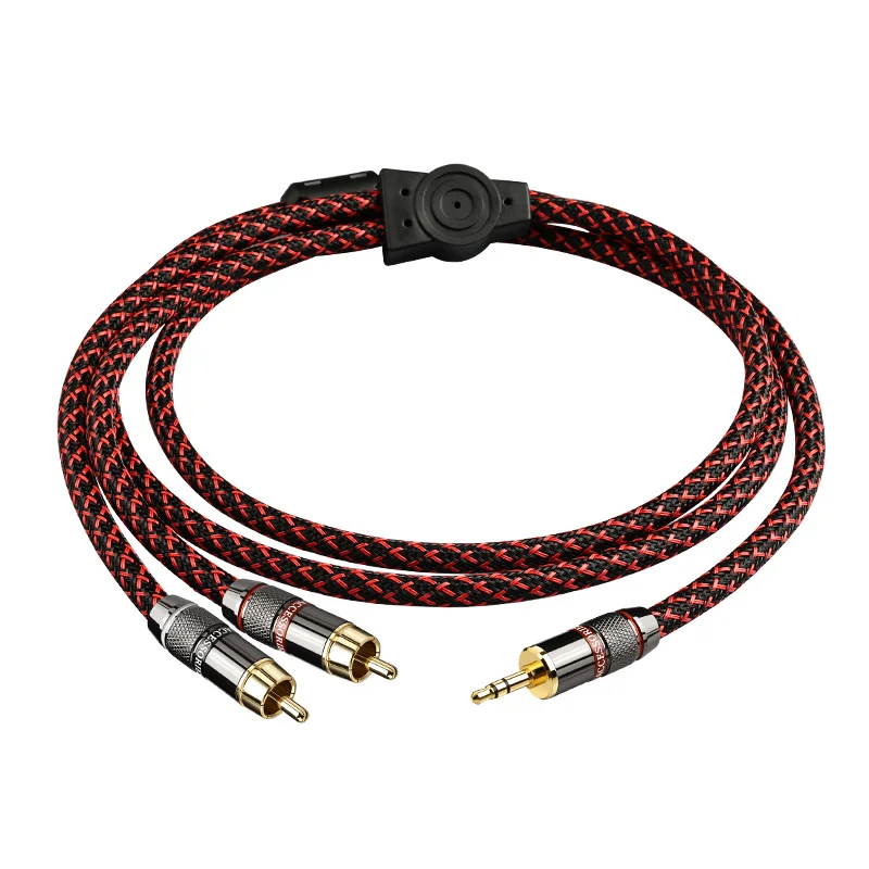 YYTCG High-End 3.5mm Dual-Channel to 1/2 RCA Dual Lotus Head Audio Cable for Computer Connection to Audio Equipment