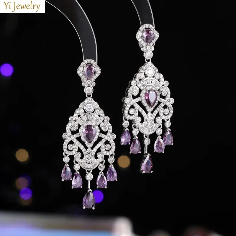 

Women Earrings Luxury Jewelry Shiny Zircon Red Purple Drop Dangle Earrings Elegant Wedding Bridal Evening Party Drop Shipping