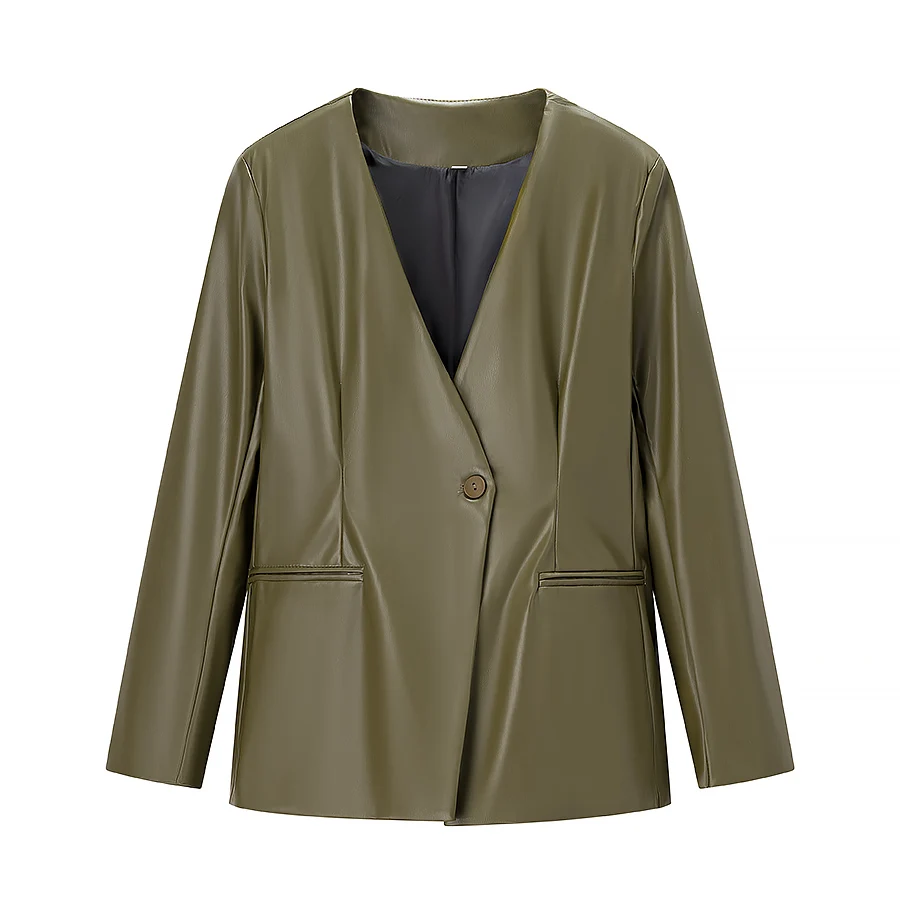 

Faionable V-Ne-Button Leather Jaet женский повседневный приталенный костюм пальто трансграничный новый Sle 2025 ket Commute Sle