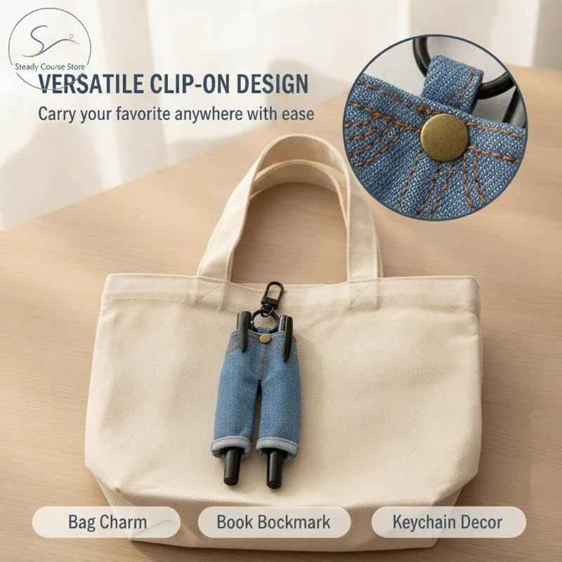 Mini Denim Pants Pen Holder Clip Creative Novelty Pencil Case Keyring Pendant for Friends Small Gift