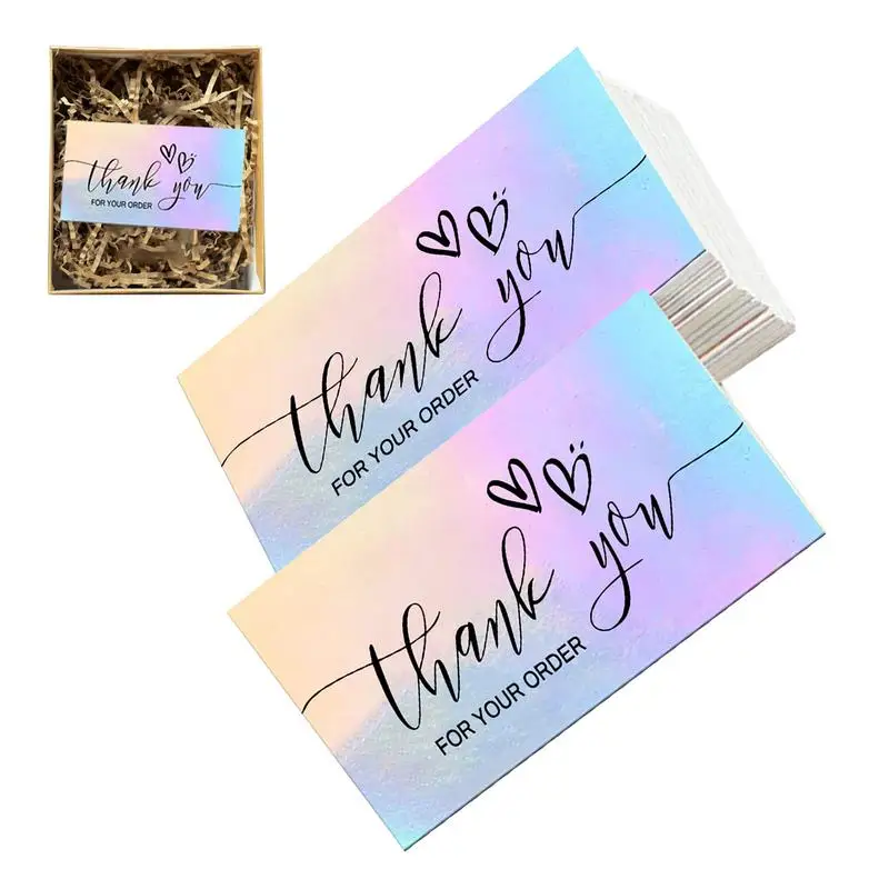 50PCS Colorful Greeting Card Holographic Thank You Card For Gift E-commerce Thanks Notes Business Greeting Cards Appreciate Cus