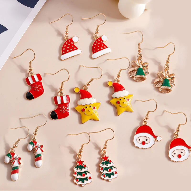 

Cute Christmas Earrings Santa Claus Deer Snowman Christmas Tree Drop Earrings for Women Girls New Year Party Jewelry Gifts