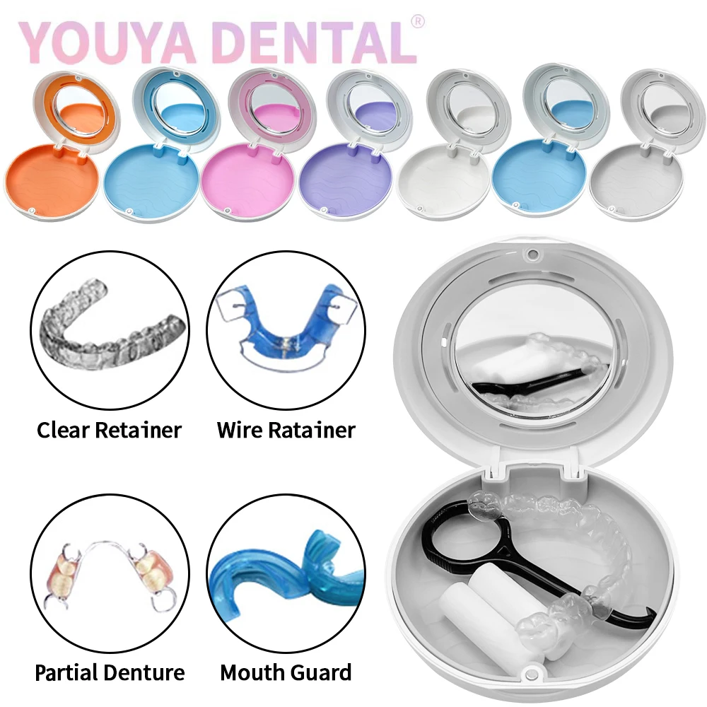 

Dental Denture Storage Breathable Orthodontic Braces Storage Box With Mirror Portable Tooth Guard Container Hygiene Plastic Box