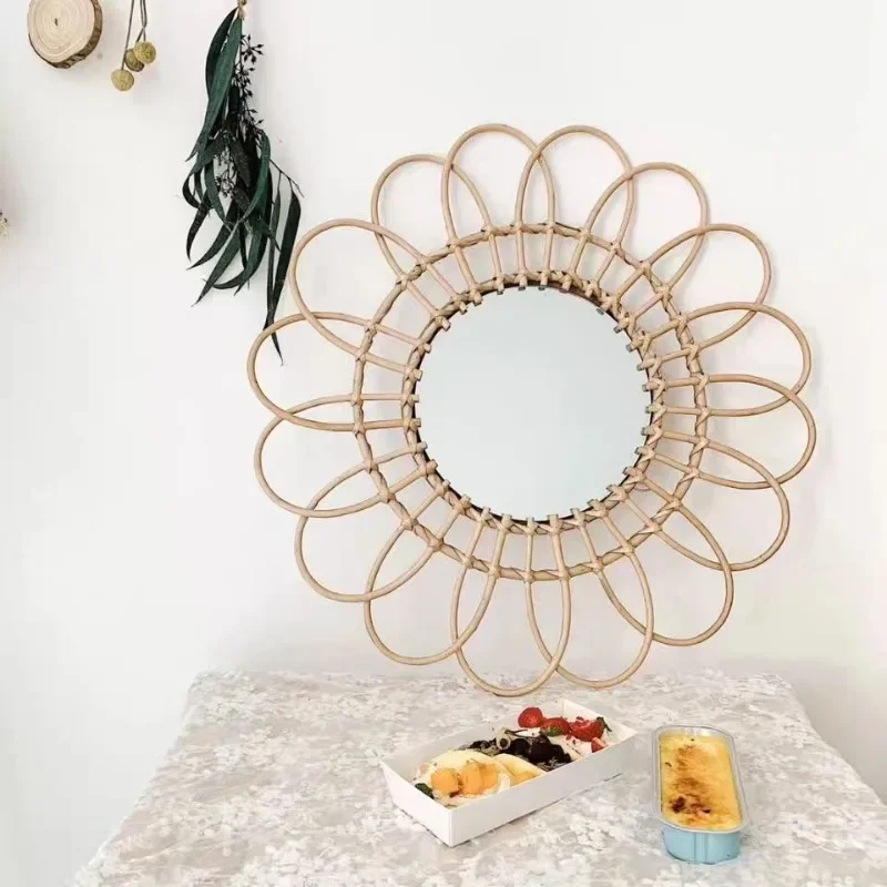 Creative Handmade Rattan Mirror Wall Decoration Room Dressing Mirror Living Room Decor Home Decoration Household Gift