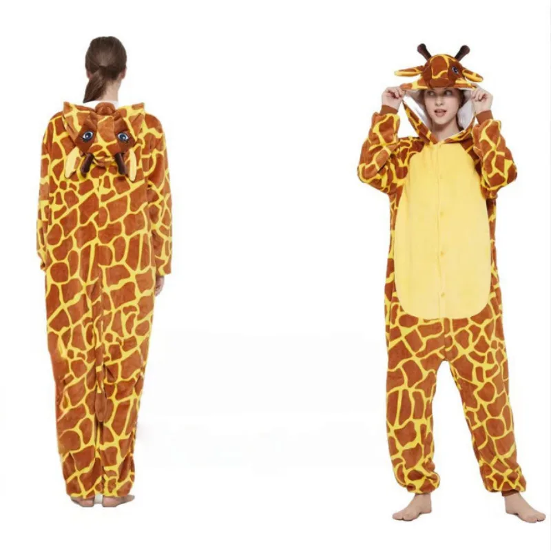 Cute Animal Pajamas for Men Women Winter Flannel Hooded Pajamas Crocodile Capybara Giraffe Cow 5