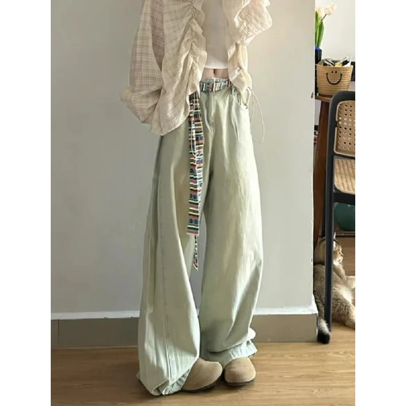 

Light-colored Retro Washed Distressed Wide-legged Women's New High-waisted Loose and Versatile Straight-leg Jeans