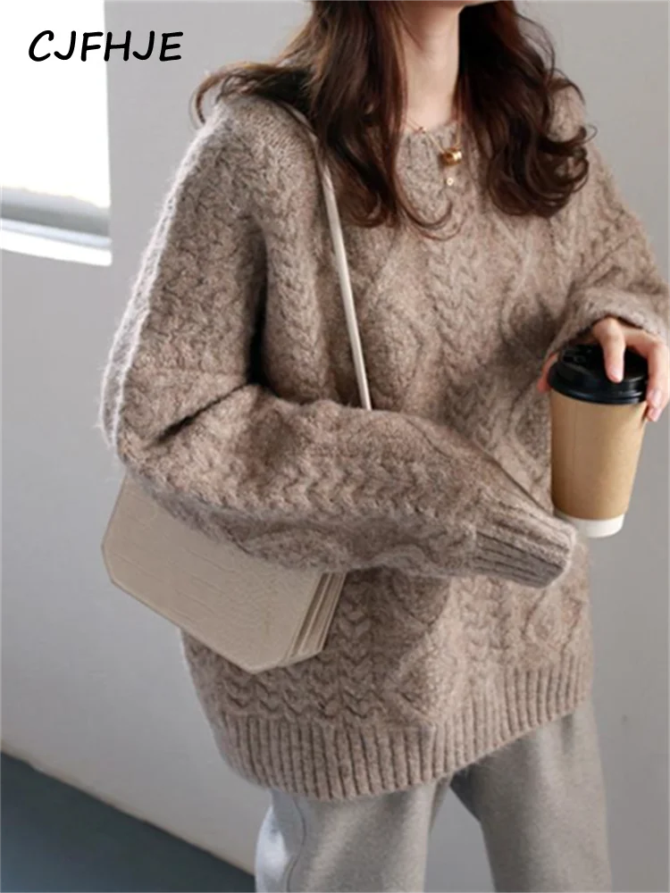 CJFHJE Winter Womens Sweaters Fall Women Clothing Knitted Loose Sweater Knitting Wool Oversize Pullover Woman Sweaters Thick