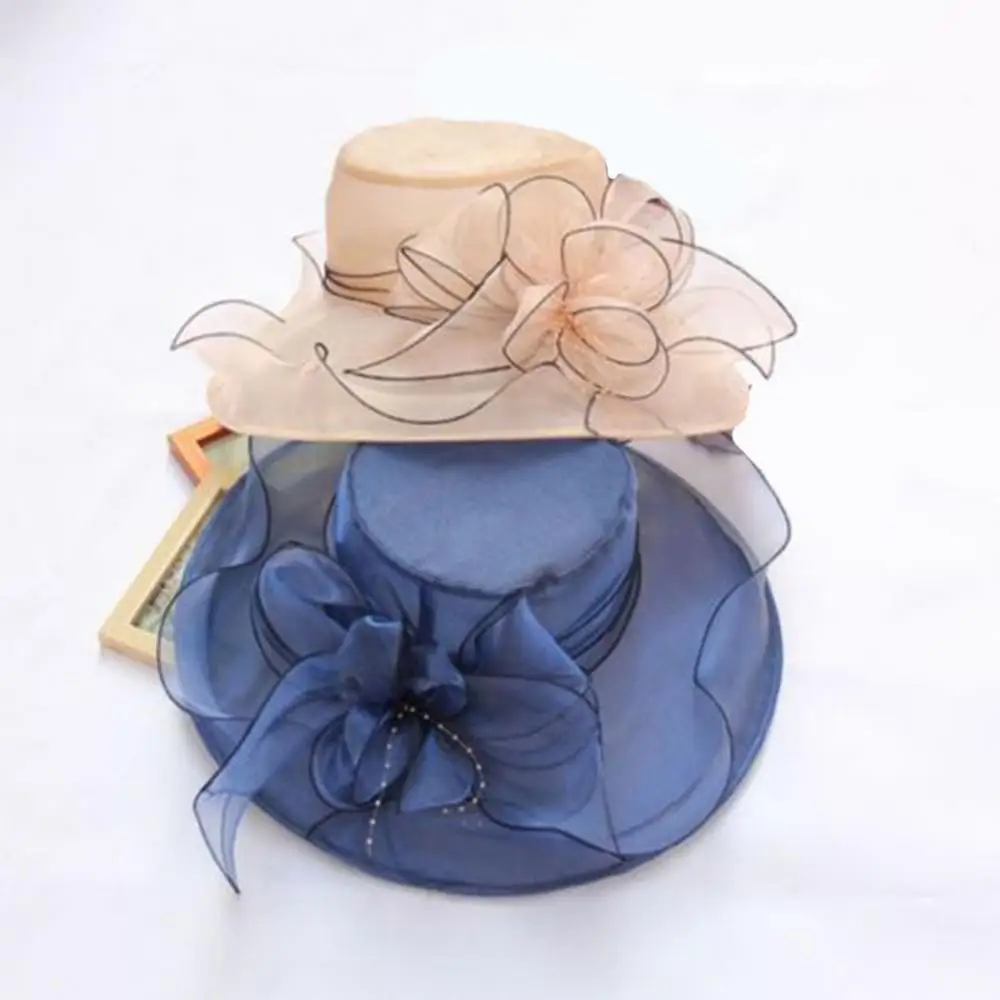 2023 Elegant Bow Wide Brim Bucket Hats Church Hat Fedora Women Summer Foldable Sun Cap Flower Sun Hat Wedding Tea Party Cap