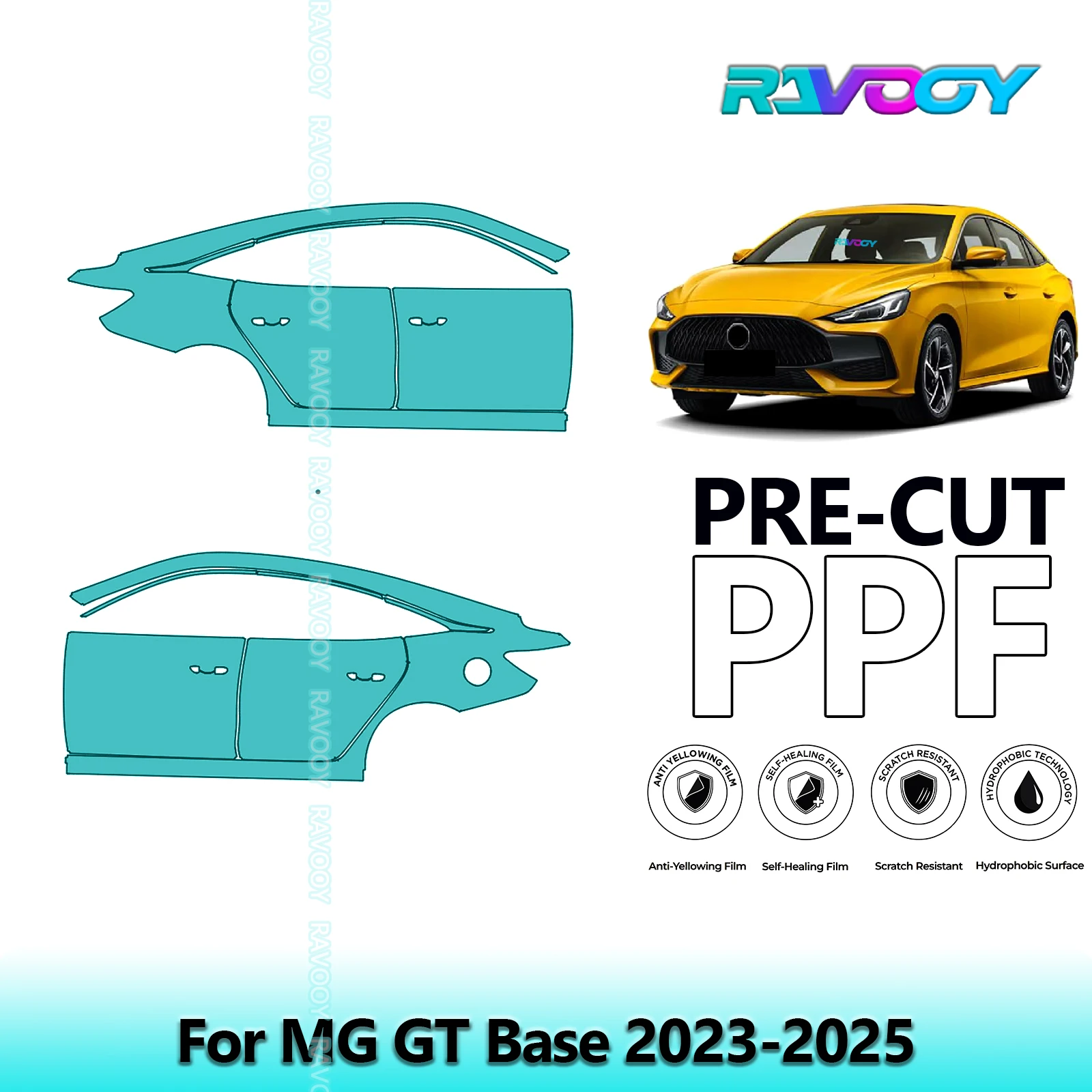 

For MG GT Base 2023-2025 8.5mil Clear Matte Pre-Cut PPF Door & A/B Pillar Kit TPU Paint Protection Film Set