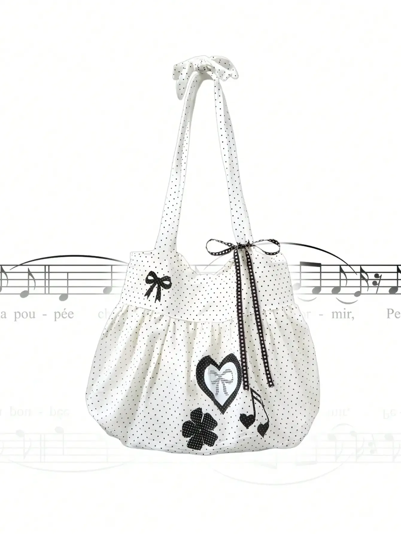 

Korean Style Polka Dot Canvas Tote Bag, Large Capacity Foldable Commuter Shoulder Bag For University Students , Polka Dot , Beac