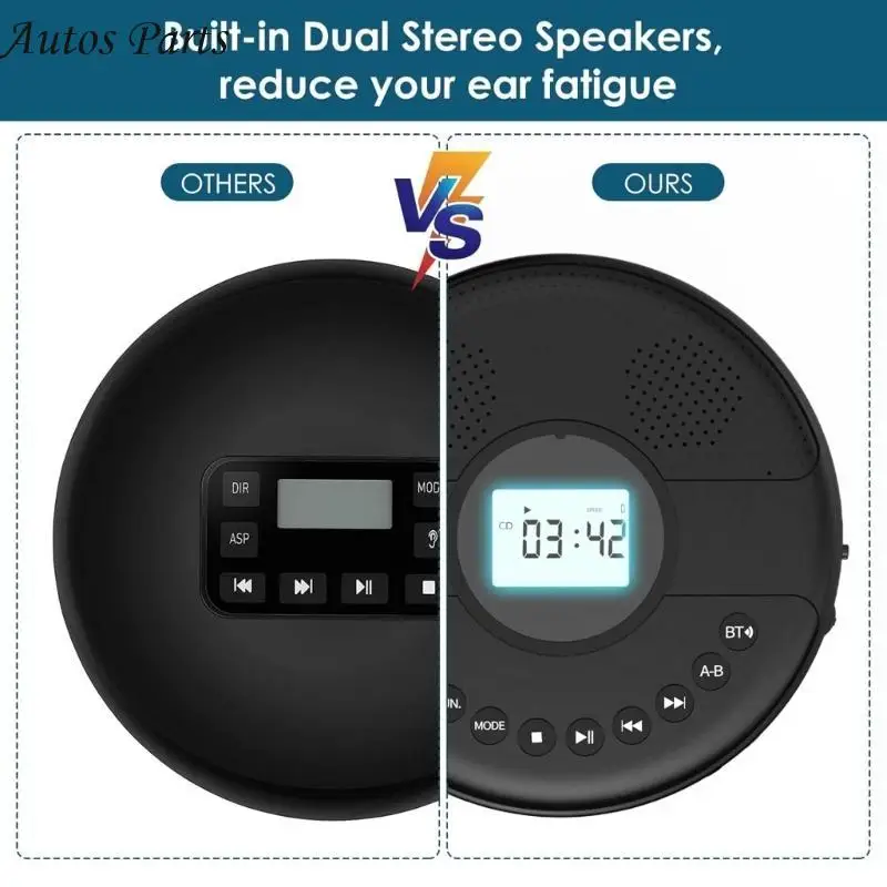 57BA Player Bluetooth-compatible Discman Player Double Speaker Built-in 1500mAh Battery LCD Display Player
