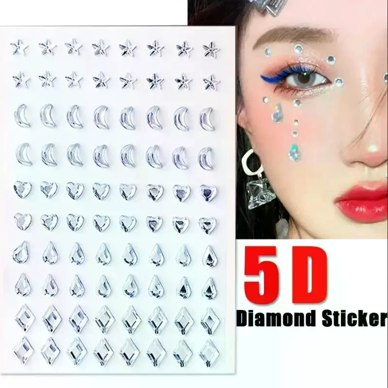 80PCS Special-shaped Face Stickers Colorful Temporary Tattoo Party DIY Face Eye Stickers Lasting Rhinestones Makeup Tools