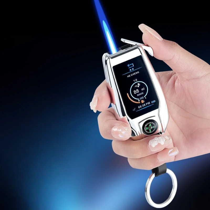 

Keychain Watch Compass Metal Straight Flush Blue Flame Turbo Torch Windproof Gas Lighter Flame Adjustment Portable Luxury Gifts