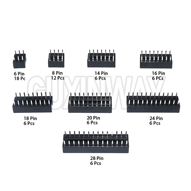 66PCS/lot with Box DIP IC Sockets Adaptor Solder Type Socket Kit 6 8 14 16 18 20 24 28 Pin DIP-6 DIP-8 DIP-14 IC Connector