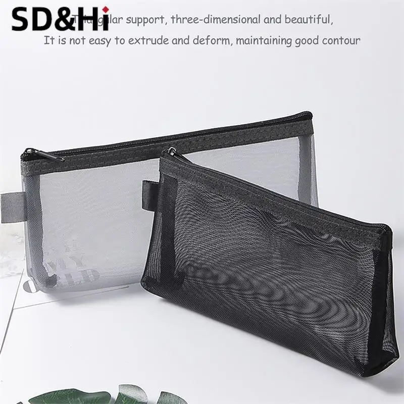 1Pc Simple Transparent Portable Mesh Pencil Case Pen Bag Office Student Pencil Cases School Supplies Pen Box Bill Storage Bag