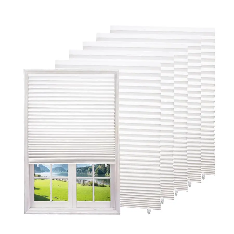 

6Pack Temporary Pleated Paper Blinds for Window, Cut to Size Adhesive Paper Shades, Portable Room Darkening Stick on Pleated Bli